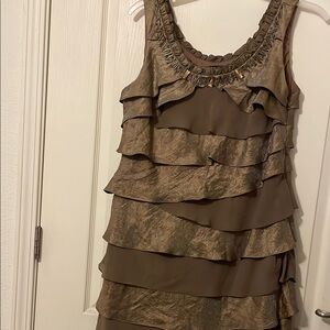 S.L. Fashions Brown Asymmetrical Ruffled Cocktail Dress